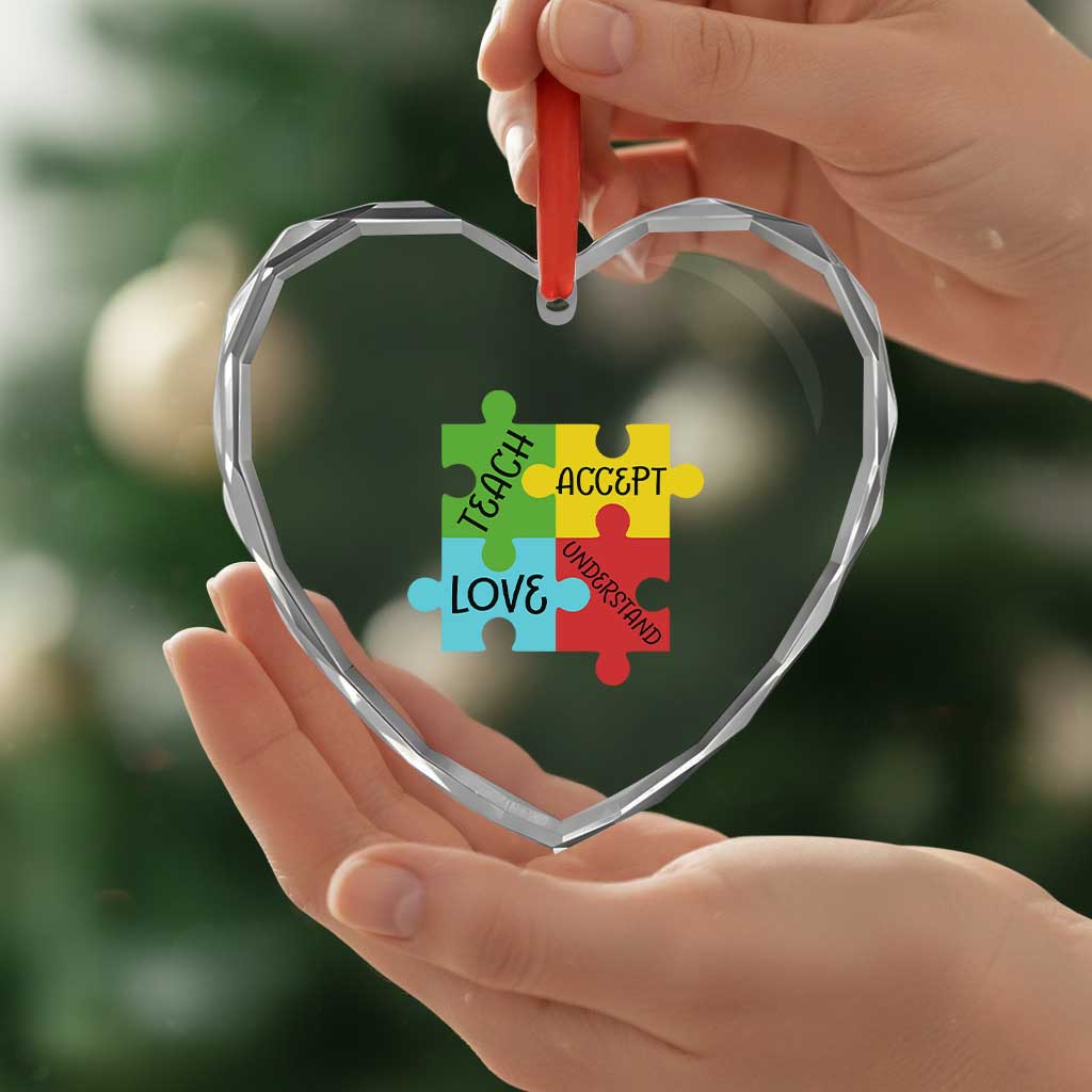 Special Ed Educator Autism Support Heart Crystal Glass Ornament Teach Accept Understand Love