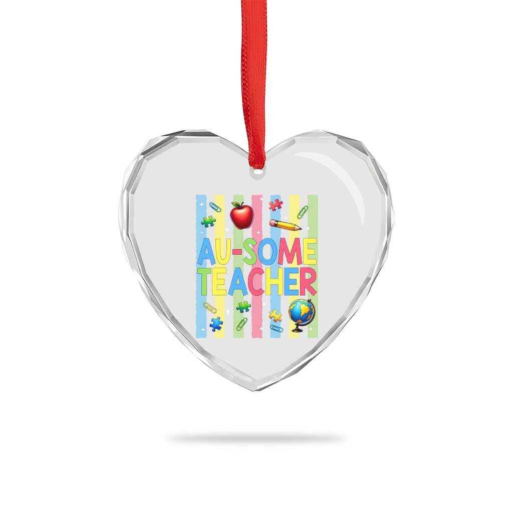 Special Ed Teacher Autism Acceptance Heart Crystal Glass Ornament Au Some Teacher