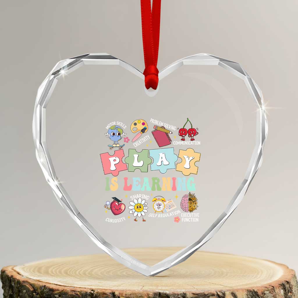 Special Education Heart Crystal Glass Ornament Play is Learning Sped Teacher TS02 Transparent Glass 3'' Heart Print Your Wear