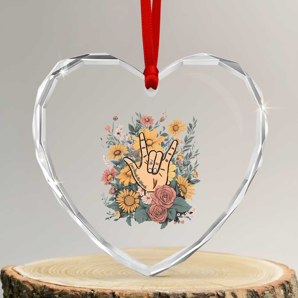 Special Education Heart Crystal Glass Ornament Sign Language ASL Love Needs No Words TS02 Transparent Glass 3'' Heart Print Your Wear