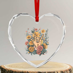 Special Education Heart Crystal Glass Ornament Sign Language ASL Love Needs No Words TS02 Transparent Glass 3'' Heart Print Your Wear