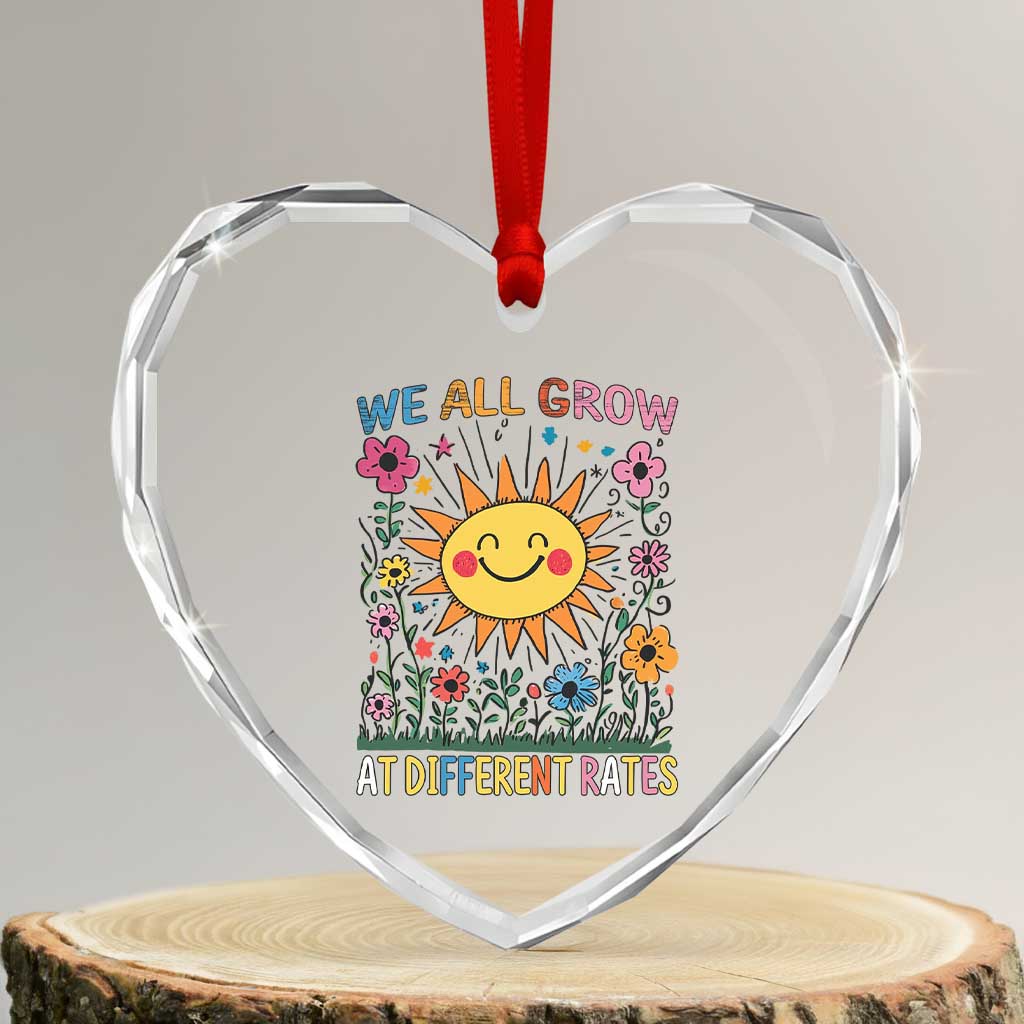 Special Education Heart Crystal Glass Ornament We All Grow At Different Rates Inspirational Inclusion Sped Teacher TS02 Transparent Glass 3'' Heart Print Your Wear