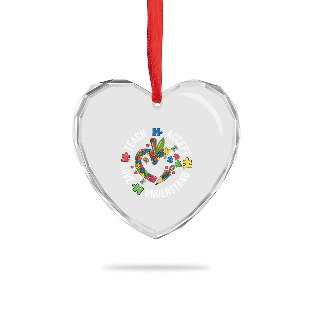Special Education Teacher Autism Heart Crystal Glass Ornament Teach Accept Understand Love