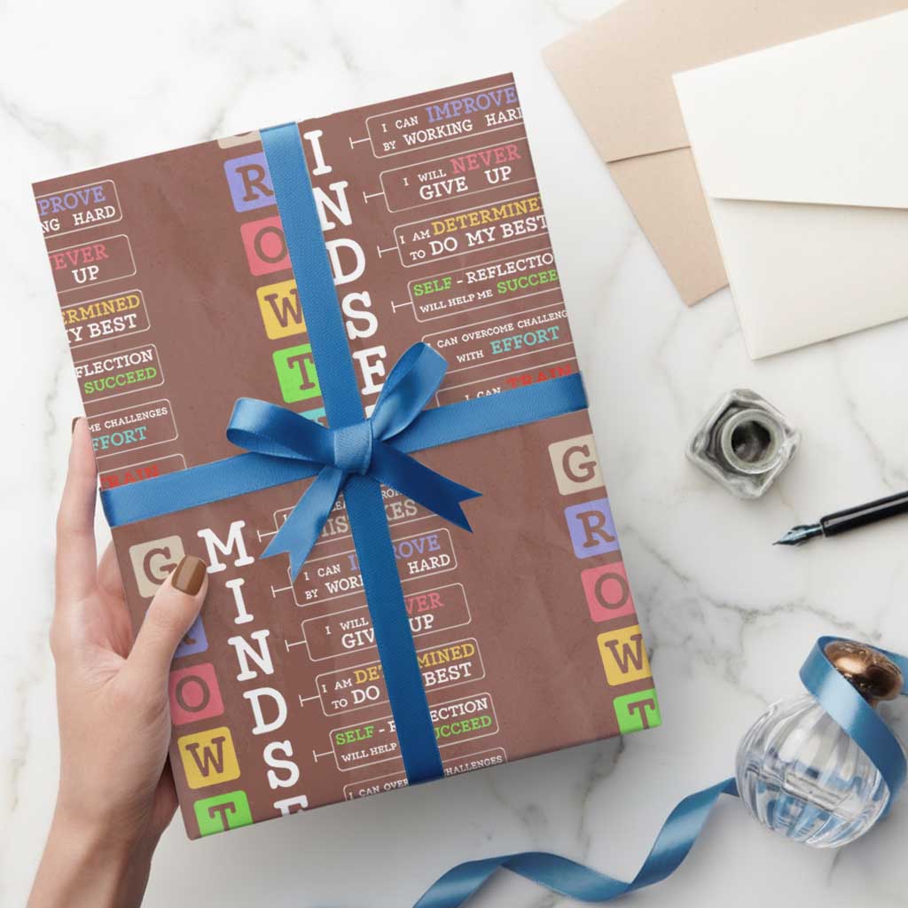 Special Education Wrapping Paper Roll Growth Mindset Positive Inspiration TS02 Mocha Print Your Wear