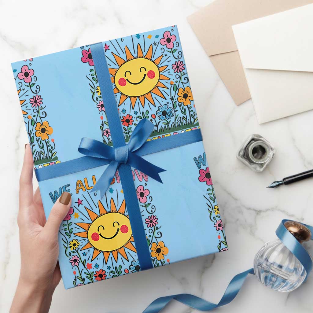 Special Education Wrapping Paper Roll We All Grow At Different Rates Inspirational Inclusion Sped Teacher TS02 Light Blue Print Your Wear