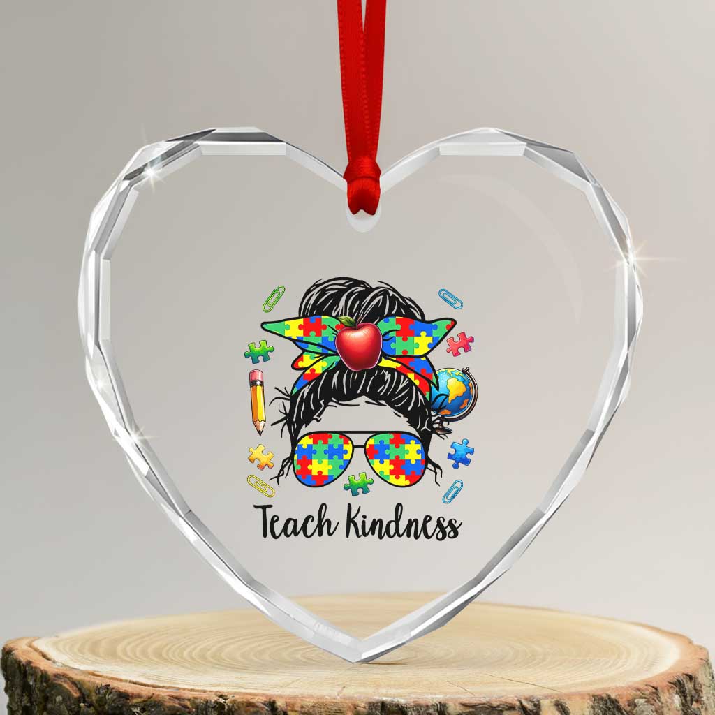 Sped Educator Autism Support Heart Crystal Glass Ornament Teach Kindness Messy Bun TS12 Transparent Glass 3'' Heart Print Your Wear