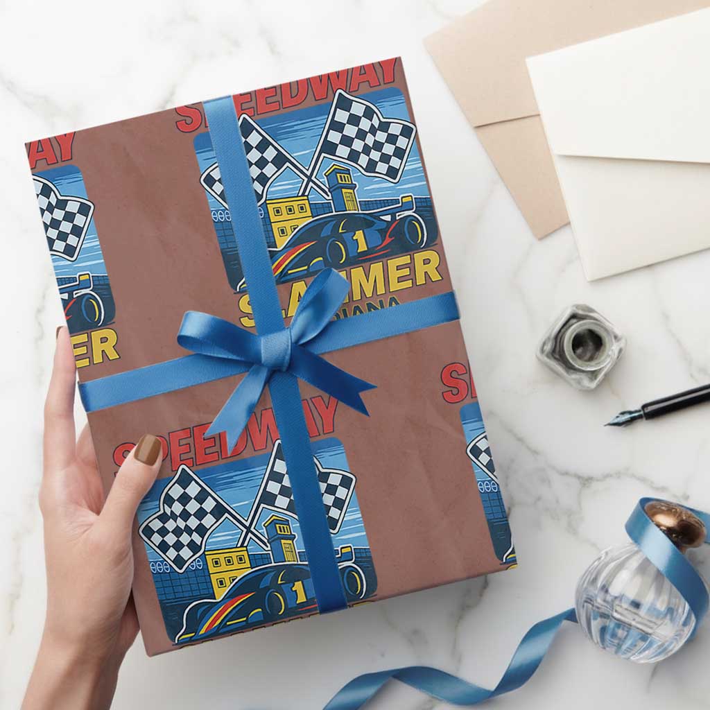 Speedway Slammer 2025 Wrapping Paper Roll Indiana Alcatraz Vintage Racing Graphic TS02 Mocha Print Your Wear