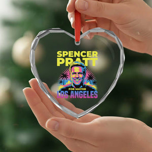 Spencer Pratt for Mayor Los Angeles Synthwave Graphic Heart Crystal Glass Ornament Retro Neon California Supporter
