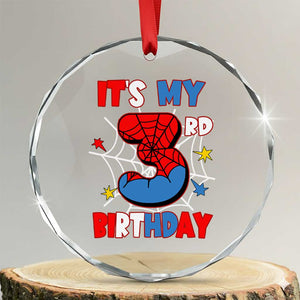 Spider Birthday Crystal Glass Ornament It's My 3rd Bday Party 3 Years Old Boy TS02 Transparent Glass 3'' Circle Print Your Wear