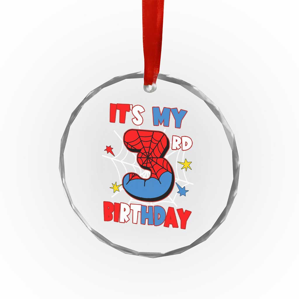 Spider Birthday Crystal Glass Ornament It's My 3rd Bday Party 3 Years Old Boy TS02 Print Your Wear