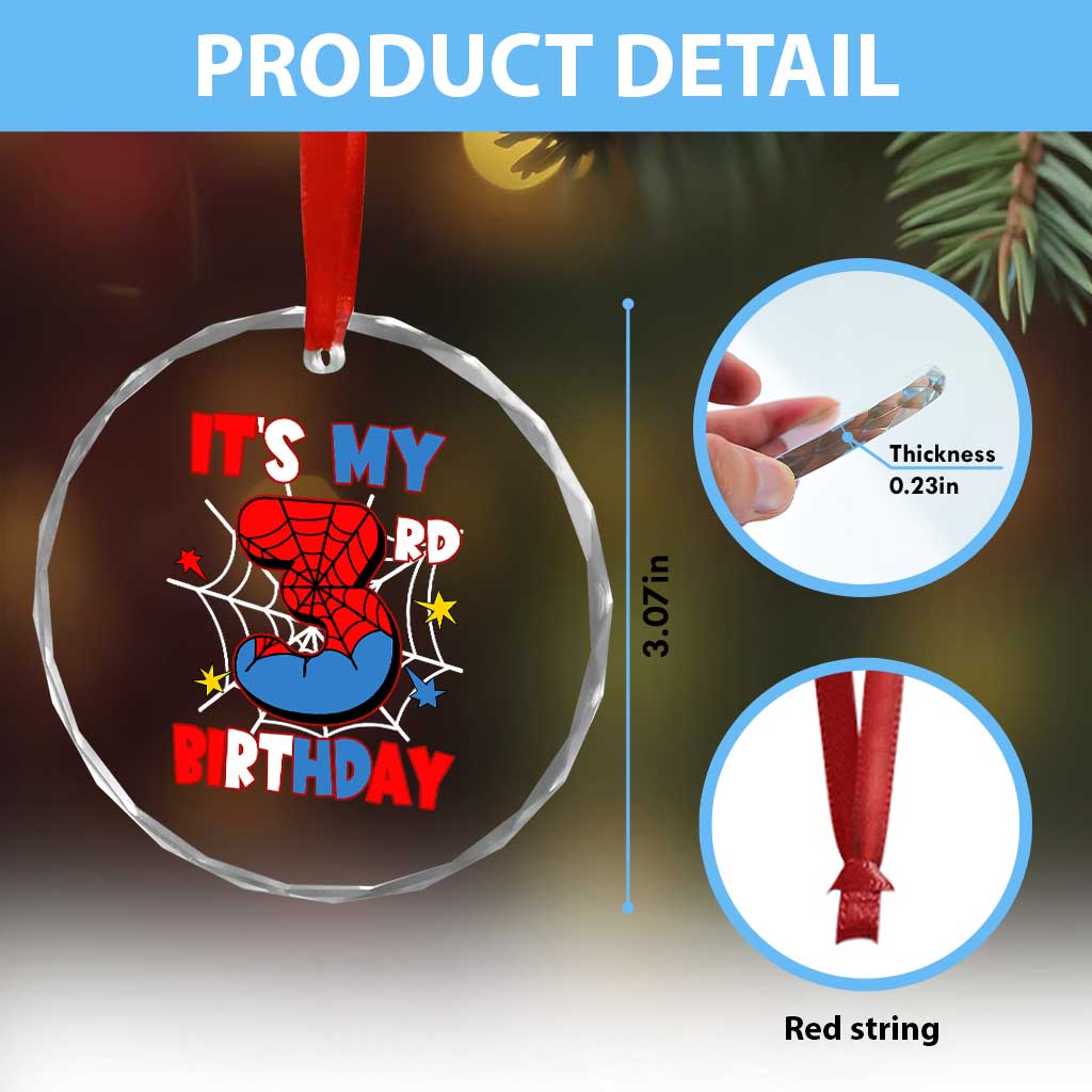 Spider Birthday Crystal Glass Ornament It's My 3rd Bday Party 3 Years Old Boy TS02 Print Your Wear