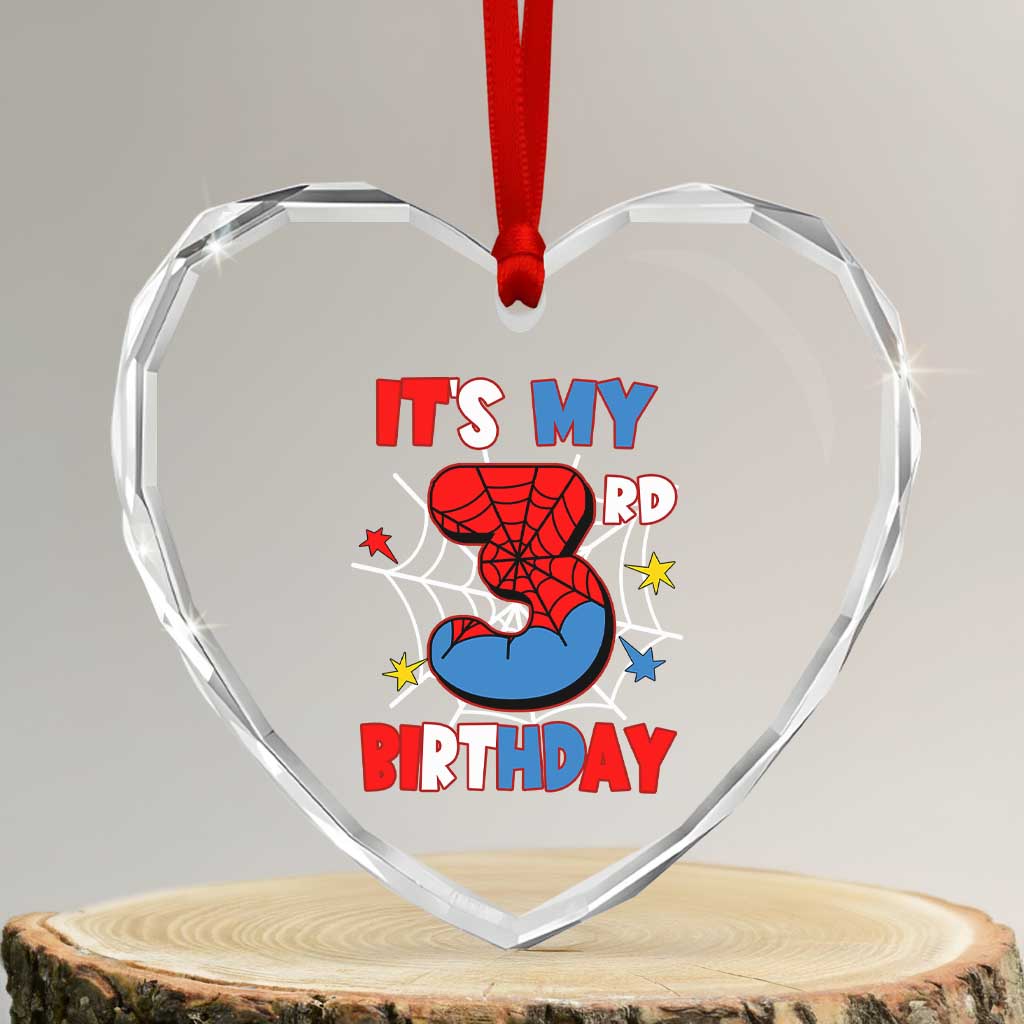 Spider Birthday Heart Crystal Glass Ornament It's My 3rd Bday Party 3 Years Old Boy TS02 Transparent Glass 3'' Heart Print Your Wear