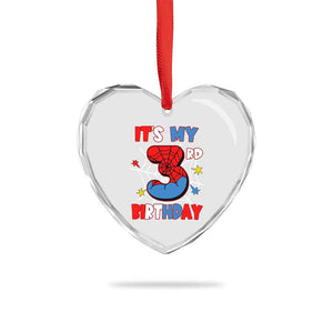 Spider Birthday Heart Crystal Glass Ornament It's My 3rd Bday Party 3 Years Old Boy TS02 Print Your Wear