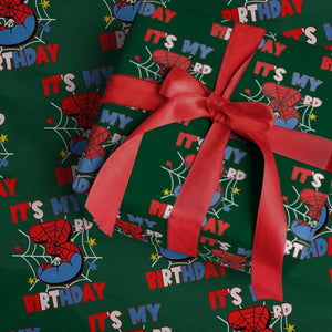 Spider Birthday Wrapping Paper Roll It's My 3rd Bday Party 3 Years Old Boy TS02 Green Print Your Wear