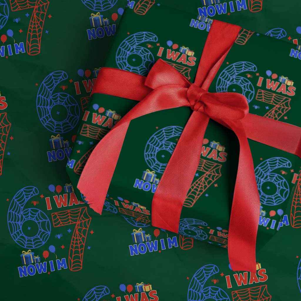 Spider Boy I Was 6 Now I Am 7 Wrapping Paper Roll Seventh Birthday Gift TS12 Green Print Your Wear