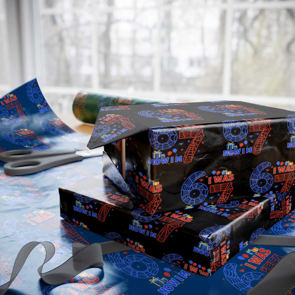Spider Boy I Was 6 Now I Am 7 Wrapping Paper Roll Seventh Birthday Gift TS12 Black Print Your Wear