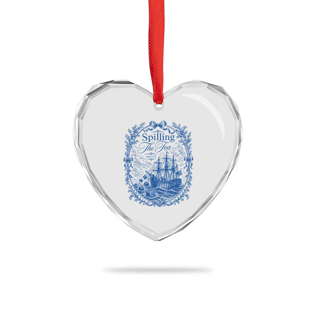 Spilling The Tea Since 1773 Boston Tea Party Heart Crystal Glass Ornament Funny Historical Toile Graphic American History Humor