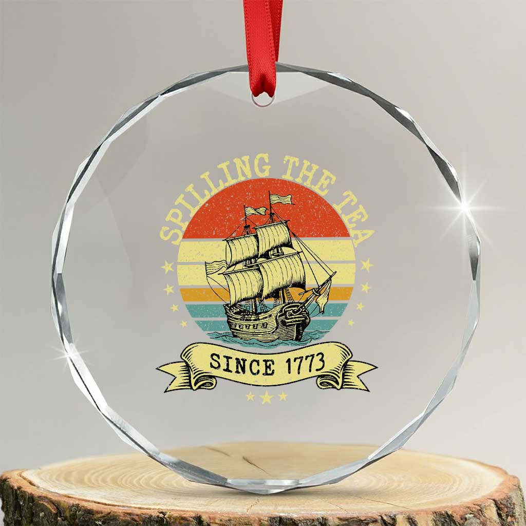 Spilling The Tea Since 1773 Crystal Glass Ornament Retro Sunset Boston Tea Party History TS02 Transparent Glass 3'' Circle Print Your Wear