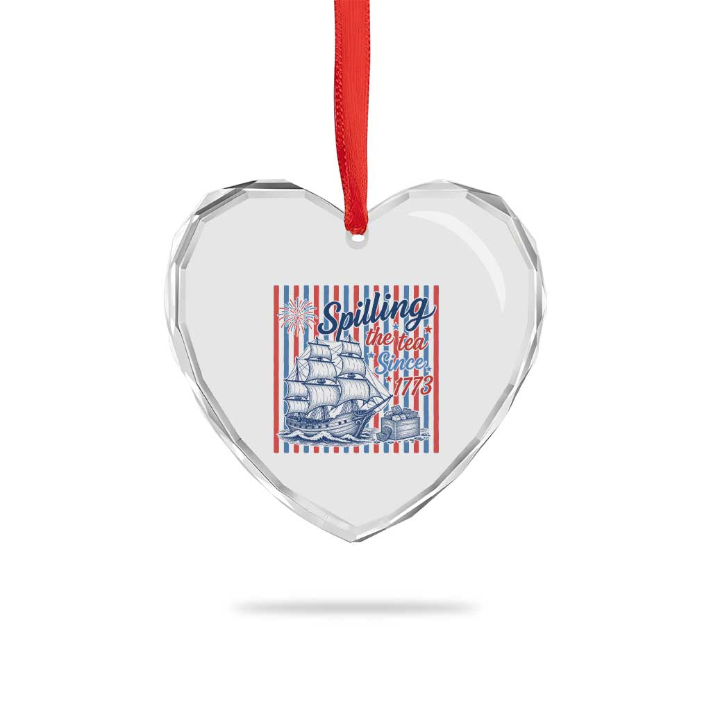 Spilling The Tea Since 1773 Heart Crystal Glass Ornament Boston Tea Party USA History Humor