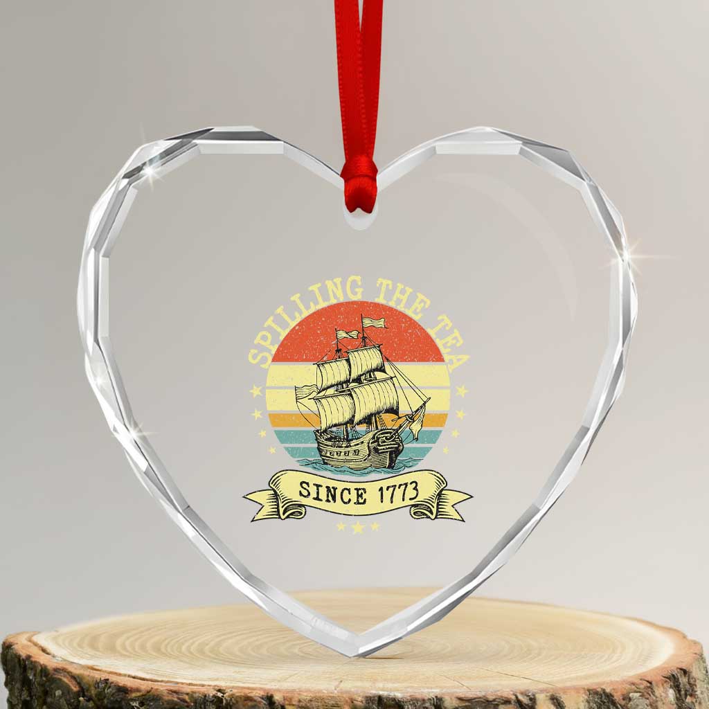 Spilling The Tea Since 1773 Heart Crystal Glass Ornament Retro Sunset Boston Tea Party History TS02 Transparent Glass 3'' Heart Print Your Wear