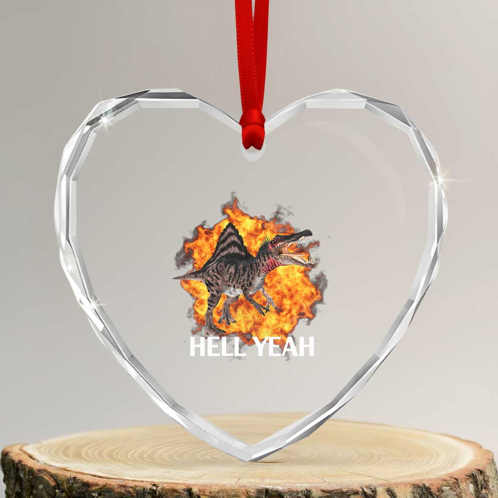 Spinosaurus Racha Explosion Hell Yeah Heart Crystal Glass Ornament Dinosaur Shrieks Meme Funny Prehistoric Fire Blast TS02 Transparent Glass 3'' Heart Print Your Wear