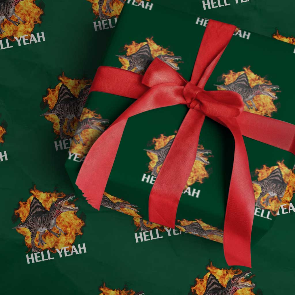 Spinosaurus Racha Explosion Hell Yeah Wrapping Paper Roll Dinosaur Shrieks Meme Funny Prehistoric Fire Blast TS02 Green Print Your Wear