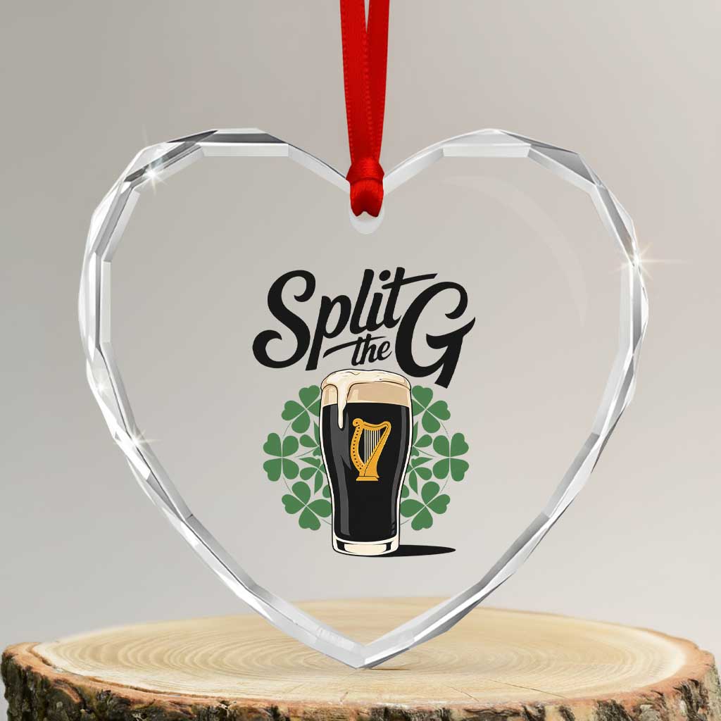 Split the G Funny Irish Drinking Heart Crystal Glass Ornament St. Patrick’s Day Stout Beer Lovers Pub Crawls TS02 Transparent Glass 3'' Heart Print Your Wear