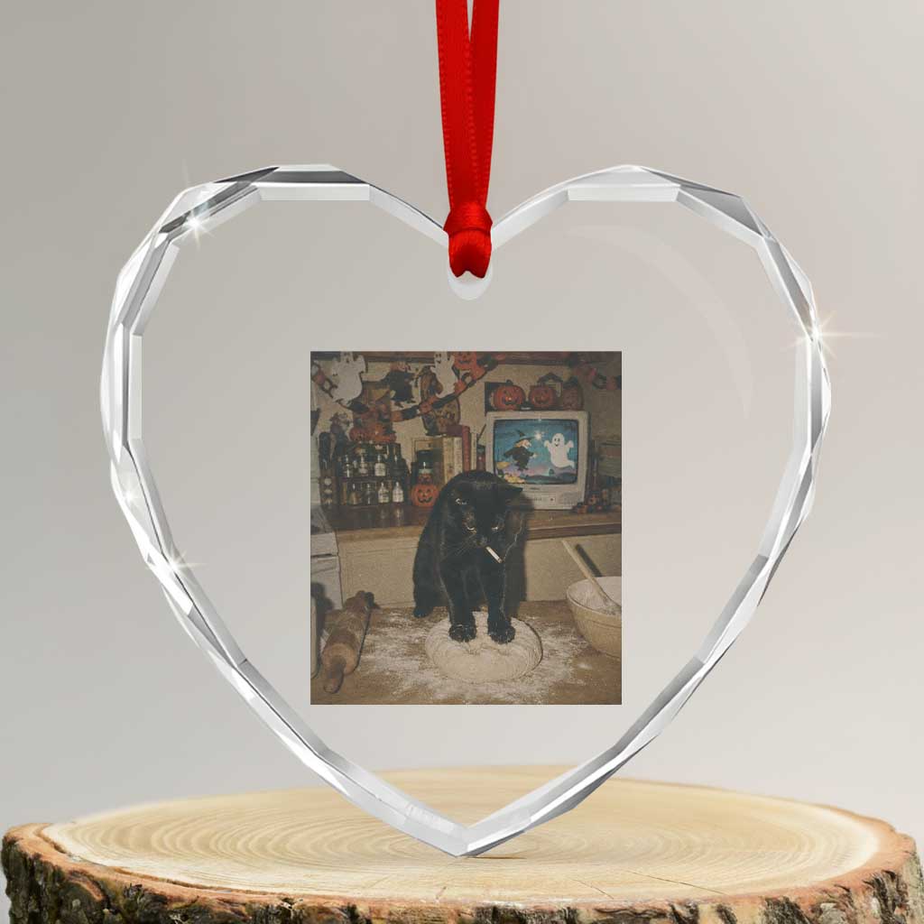 Spooky Biscuits Bakery Heart Crystal Glass Ornament Funny Black Cat Halloween Gift