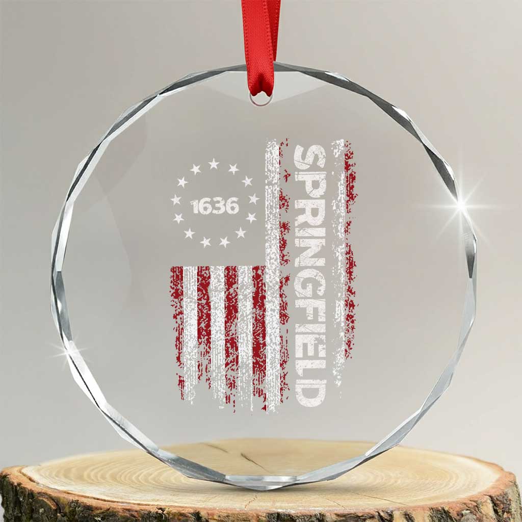 Springfield Massachusetts American Flag Established 1636 Crystal Glass Ornament TS14 Transparent Glass 3'' Circle Print Your Wear