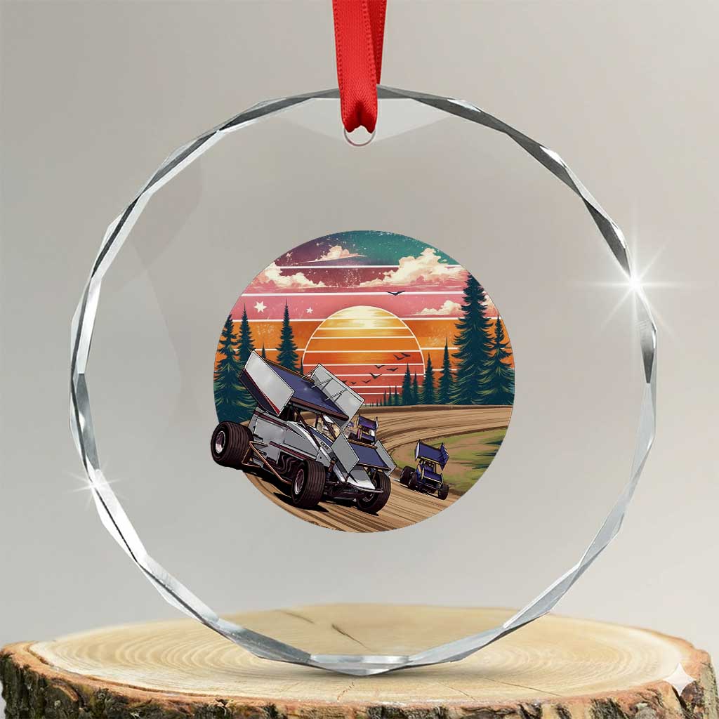 Sprint Car Dirt Track Racing Sunset Motorsports Crystal Glass Ornament TS14 Transparent Glass 3'' Circle Print Your Wear
