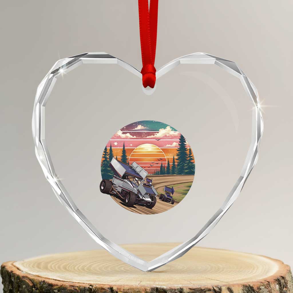 Sprint Car Dirt Track Racing Sunset Motorsports Heart Crystal Glass Ornament TS14 Transparent Glass 3'' Heart Print Your Wear