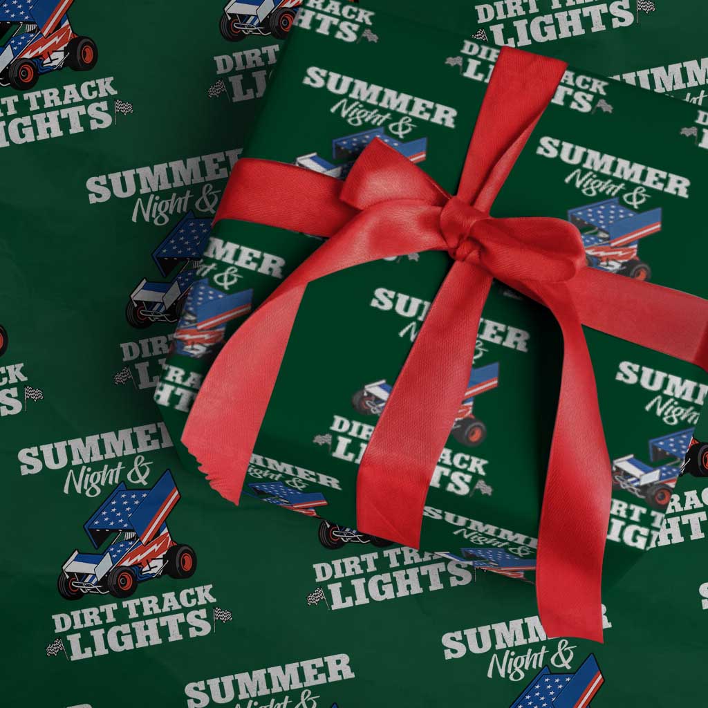 Sprint Car Racing Wrapping Paper Roll Summer Nights And Dirt Track Lights TS14 Green Print Your Wear