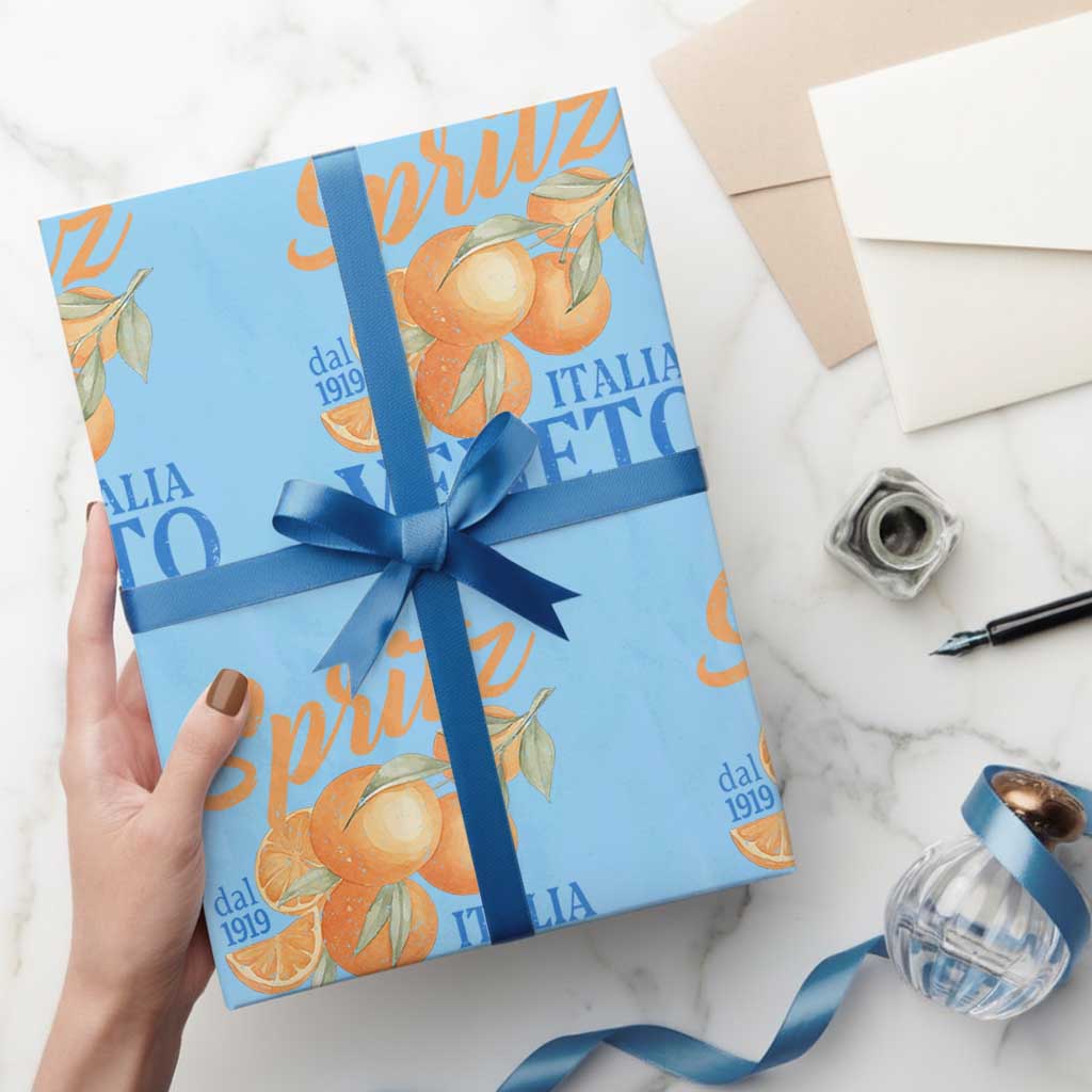 Spritz Italia Veneto Dal 1919 Wrapping Paper Roll Vintage Aperitivo Orange Italian Cocktail TS02 Light Blue Print Your Wear