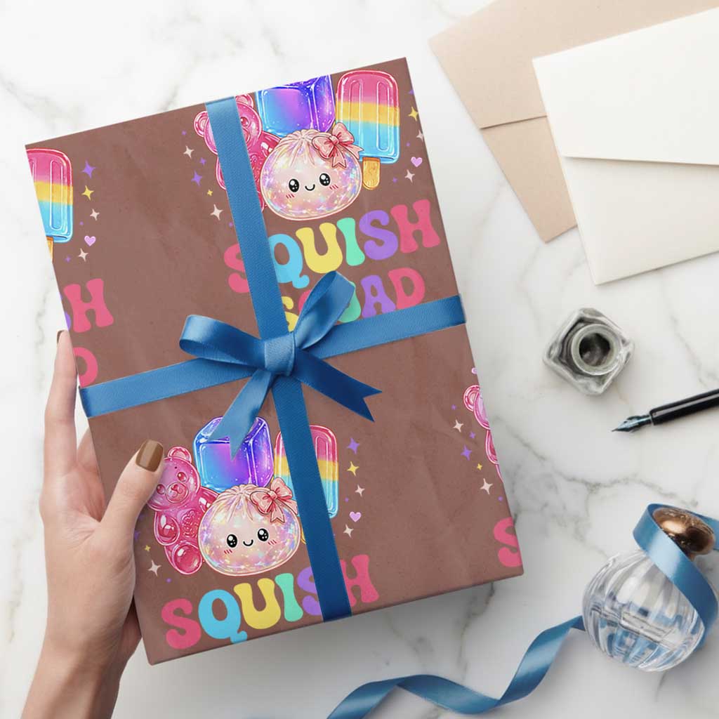 Squish Squad Kawaii Glitter Dumpling and Candy Graphic Wrapping Paper Roll Cute Gummy Bear Popsicle