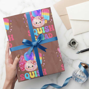 Squish Squad Kawaii Glitter Dumpling and Candy Graphic Wrapping Paper Roll Cute Gummy Bear Popsicle