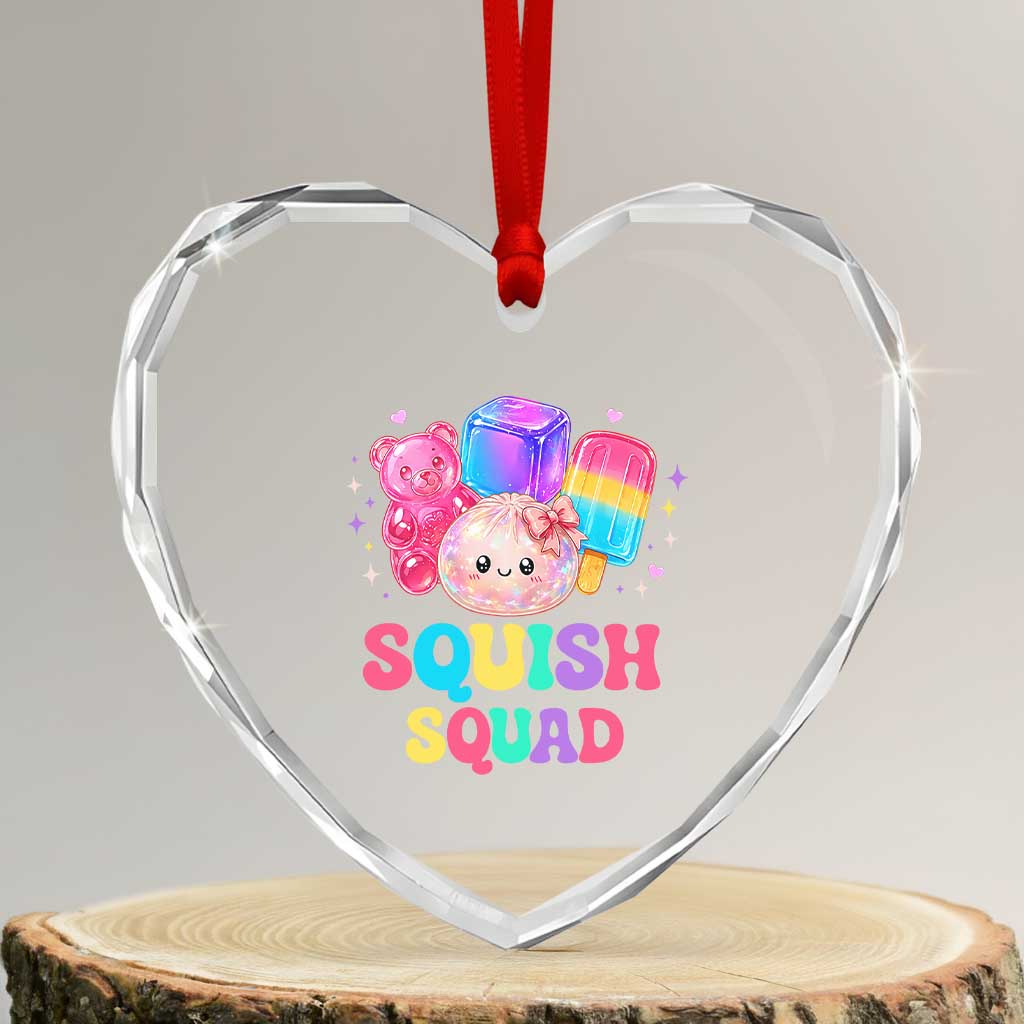 Squish Squad Kawaii Glitter Dumpling and Candy Graphic Heart Crystal Glass Ornament Cute Gummy Bear Popsicle TS02 Transparent Glass 3'' Heart Print Your Wear