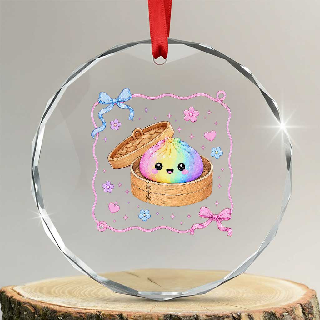 Squishy Lovers Crystal Glass Ornament Cute Dumpling Graphic Coquette Bow Girls TS10 Transparent Glass 3'' Circle Print Your Wear