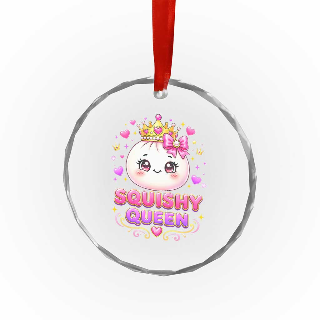 Squishy Queen Kawaii Glitter Dumpling Graphic Crystal Glass Ornament Cute Tiara Crown and Pink Bow