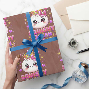 Squishy Queen Kawaii Glitter Dumpling Graphic Wrapping Paper Roll Cute Tiara Crown and Pink Bow