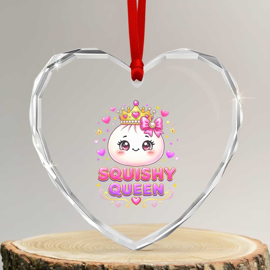 Squishy Queen Kawaii Glitter Dumpling Graphic Heart Crystal Glass Ornament Cute Tiara Crown and Pink Bow