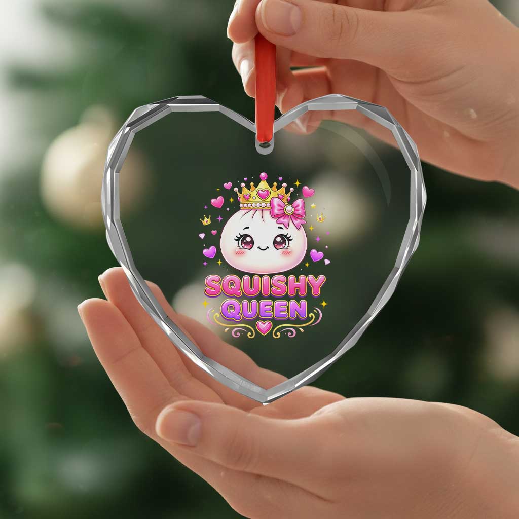 Squishy Queen Kawaii Glitter Dumpling Graphic Heart Crystal Glass Ornament Cute Tiara Crown and Pink Bow