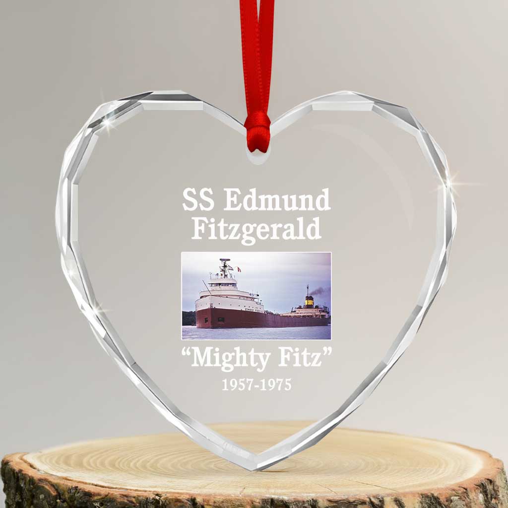 SS Edmund Fitzgerald Mighty Fitz Tribute Heart Crystal Glass Ornament Great Lakes Shipwreck Memorial TS02 Transparent Glass 3'' Heart Print Your Wear
