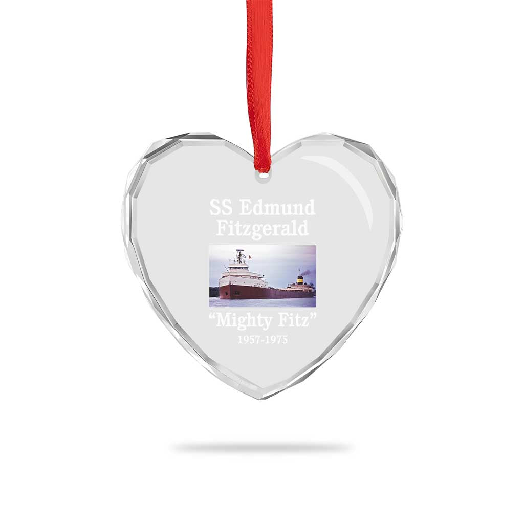 SS Edmund Fitzgerald Mighty Fitz Tribute Heart Crystal Glass Ornament Great Lakes Shipwreck Memorial TS02 Print Your Wear