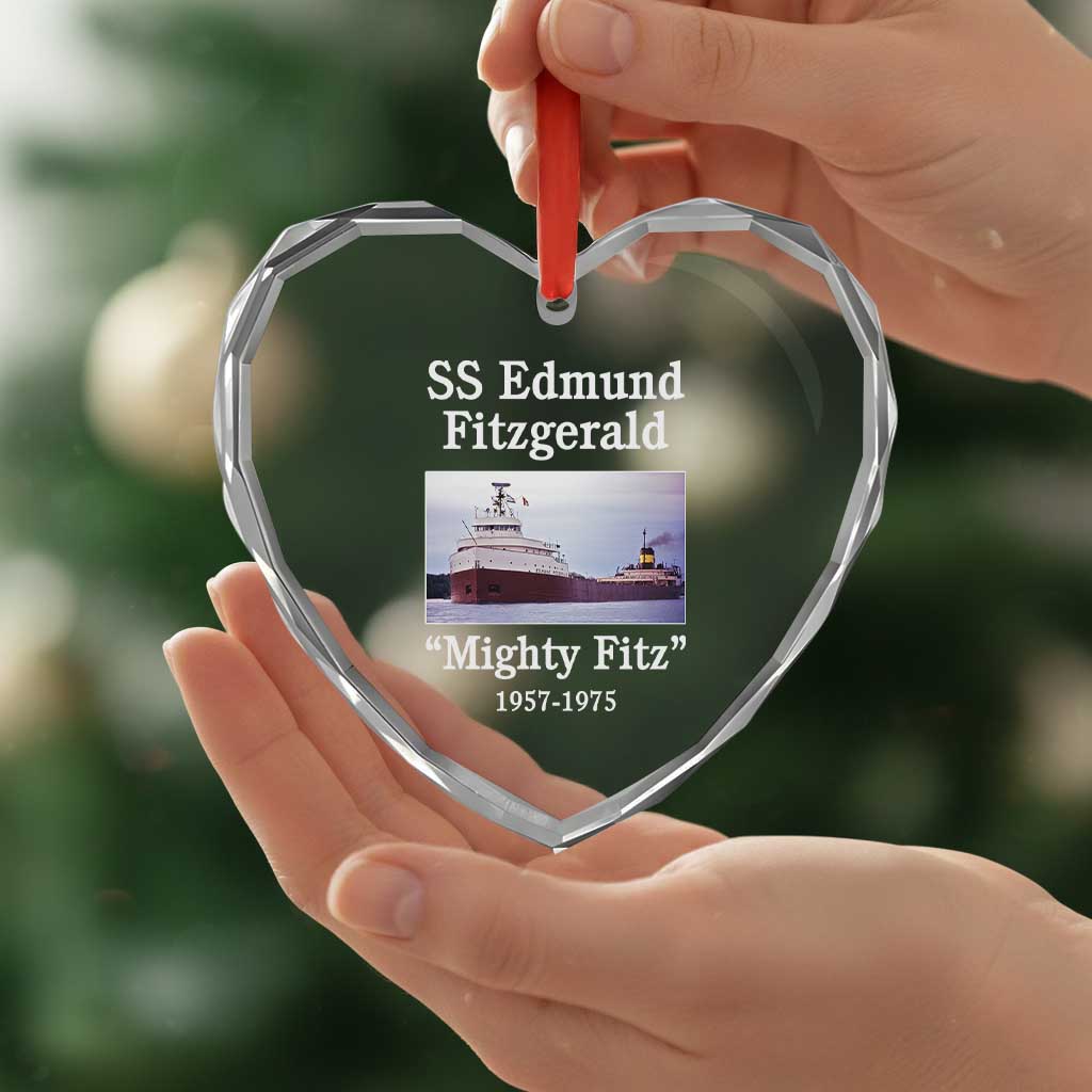 SS Edmund Fitzgerald Mighty Fitz Tribute Heart Crystal Glass Ornament Great Lakes Shipwreck Memorial TS02 Print Your Wear