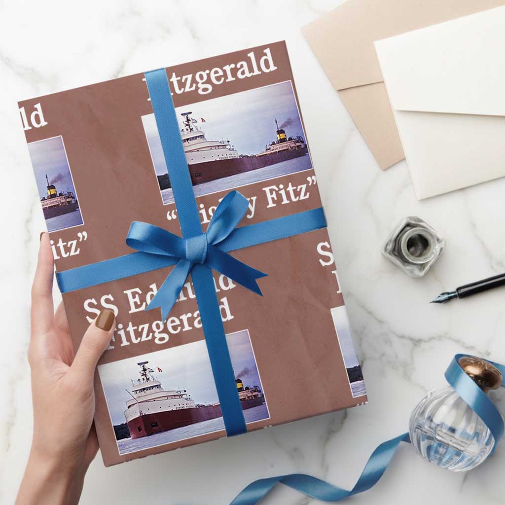 SS Edmund Fitzgerald Mighty Fitz Tribute Wrapping Paper Roll Great Lakes Shipwreck Memorial TS02 Mocha Print Your Wear