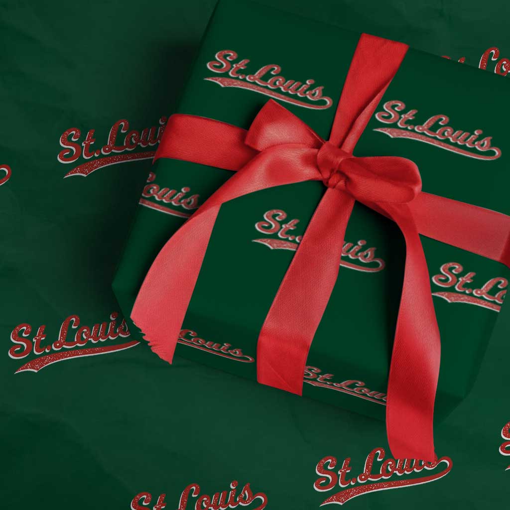 St Louis Sports Script Retro Baseball Lovers Proud City Wrapping Paper Roll TS11 Green Print Your Wear