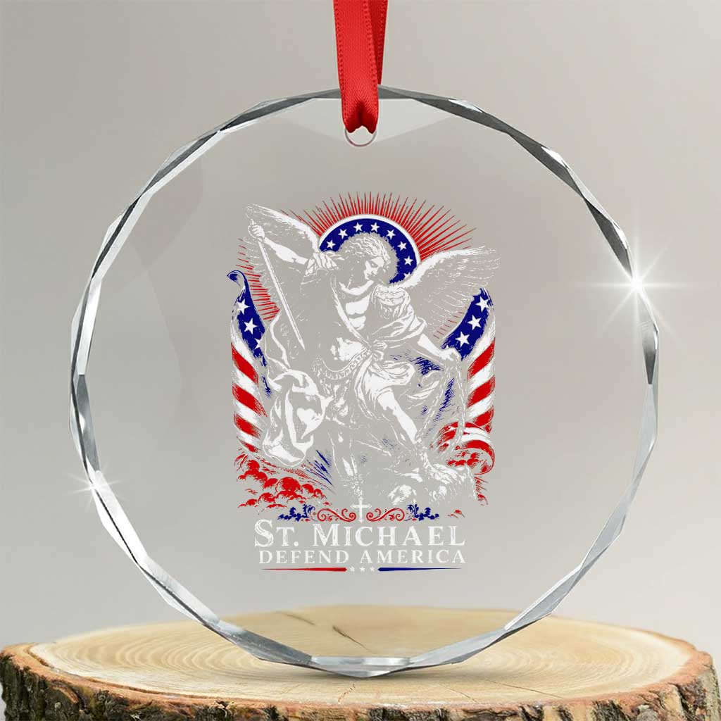 St Michael Defend America Archangel Graphic Crystal Glass Ornament Christian Faith Patriotic TS02 Transparent Glass 3'' Circle Print Your Wear