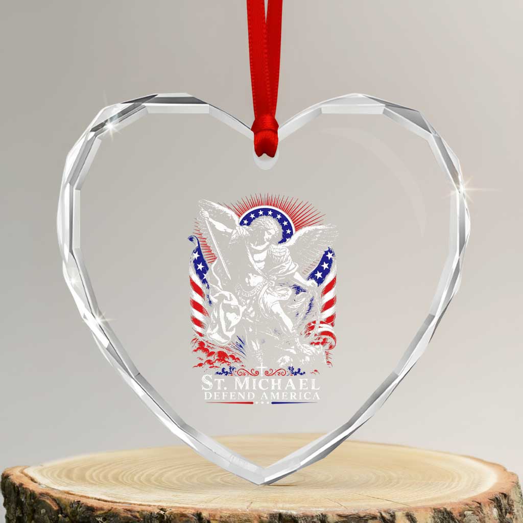 St Michael Defend America Archangel Graphic Heart Crystal Glass Ornament Christian Faith Patriotic TS02 Transparent Glass 3'' Heart Print Your Wear