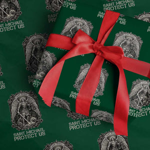 St Michael The Archangel Protect Us Wrapping Paper Roll Christian Faith Gift TS12 Green Print Your Wear