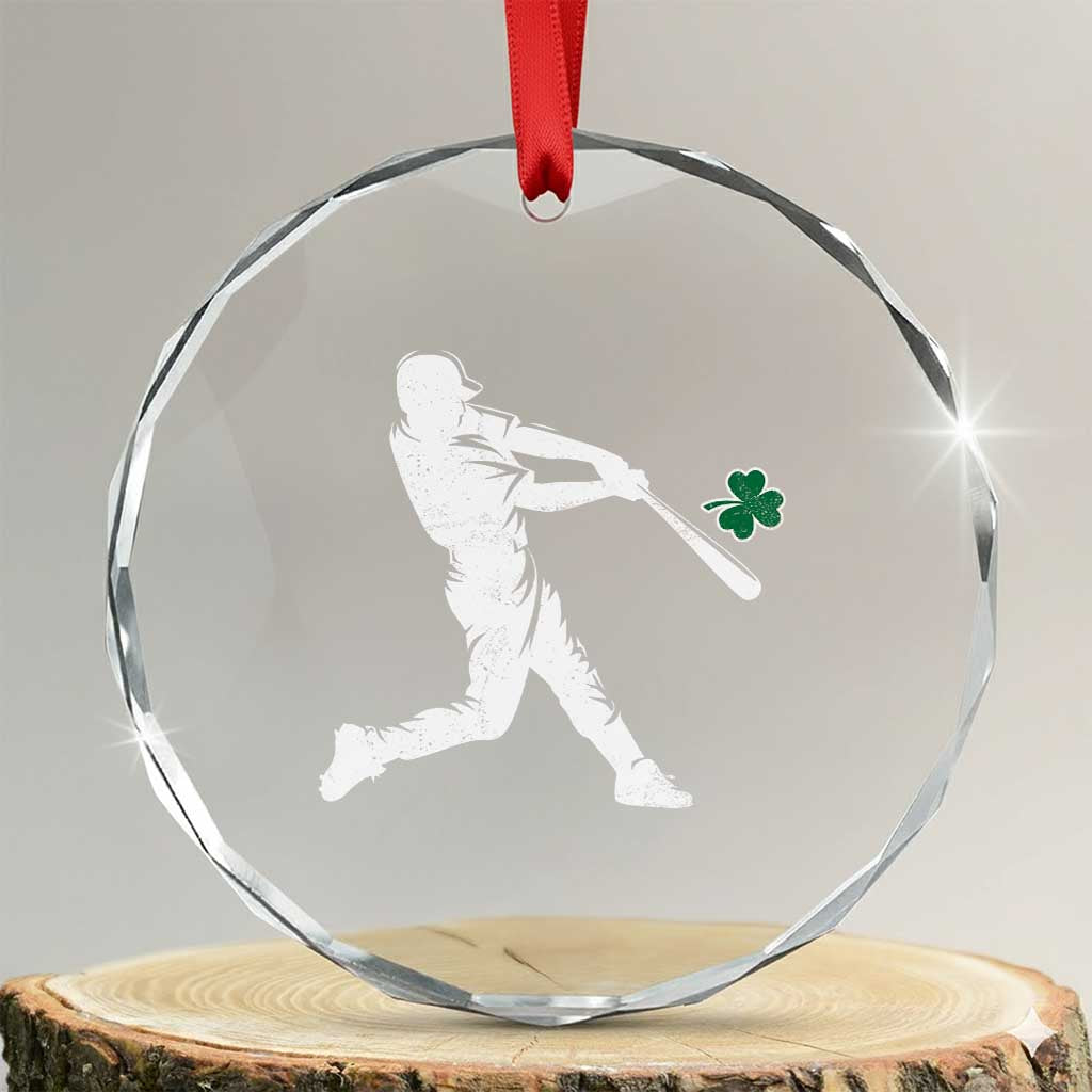 St Patricks Day Baseball Batter Silhouette Shamrock Crystal Glass Ornament TS11 Transparent Glass 3'' Circle Print Your Wear